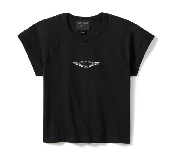 T-shirt Harley-Davidson® authentique pour femme, motif Willie G Wing Skull Sketch Art Baby Doll 96278-25VW