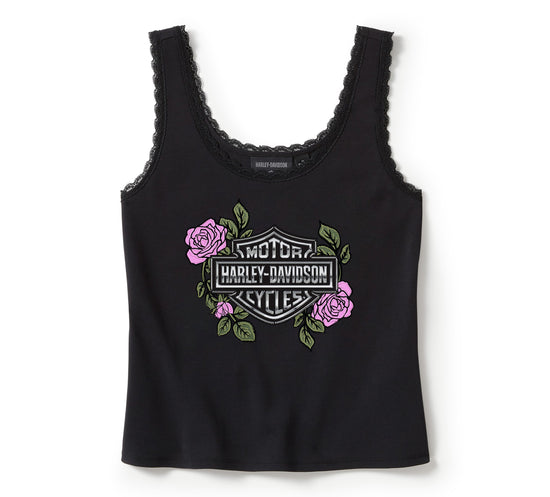 Débardeur Harley-Davidson® authentique pour femme, orné de roses et d'épines et bordé de dentelle - Noir Harley 96453-25VW