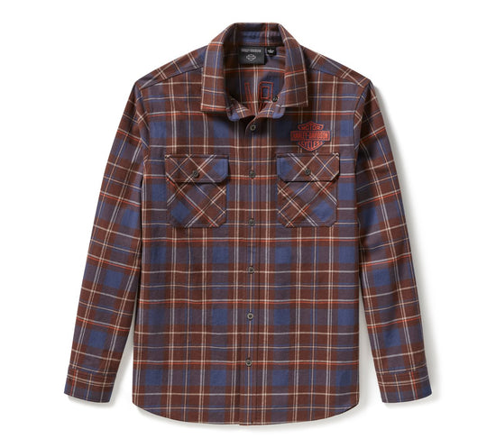 Chemise à carreaux Harley Davidson pour homme, modèle Racer Font, teinte en fil - Carreaux - Indigo et café 96804-25VM