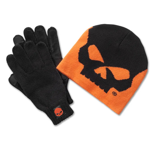 Genuine Harley-Davidson® Willie G Skull Beanie and Glove Gift Set - Harley Orange 97658-25VM