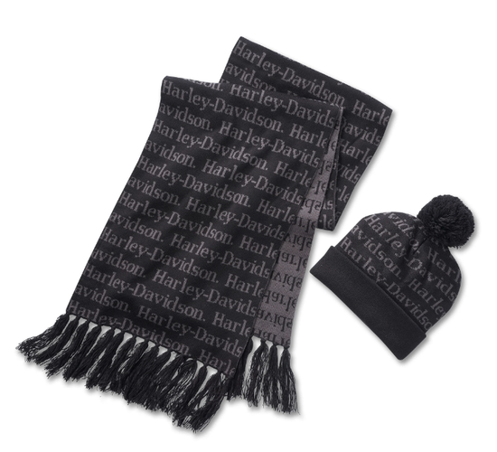Coffret cadeau authentique Harley-Davidson pour femme : bonnet et écharpe Harley-Davidson – Noir Harley 97671-25VW