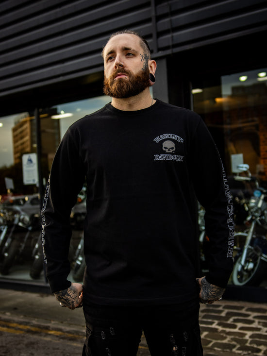 T-shirt noir à manches longues pour homme Harley-Davidson® avec tête de mort 99091-14VM