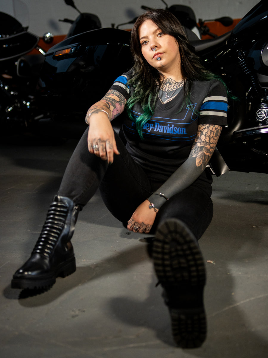 T-shirt Femme Harley-Davidson Aile Musculaire Clouté - Noir, 100% Coton, Taille 1W, Neuf
