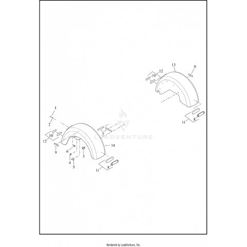 Harley Davidson 83000227ESY BODY,TRIKE,FENDER,RR,RH,PNSTRP | arrière, avec 4, 5 et 6 (droite) (gris métallisé 2 tons/noir vif)