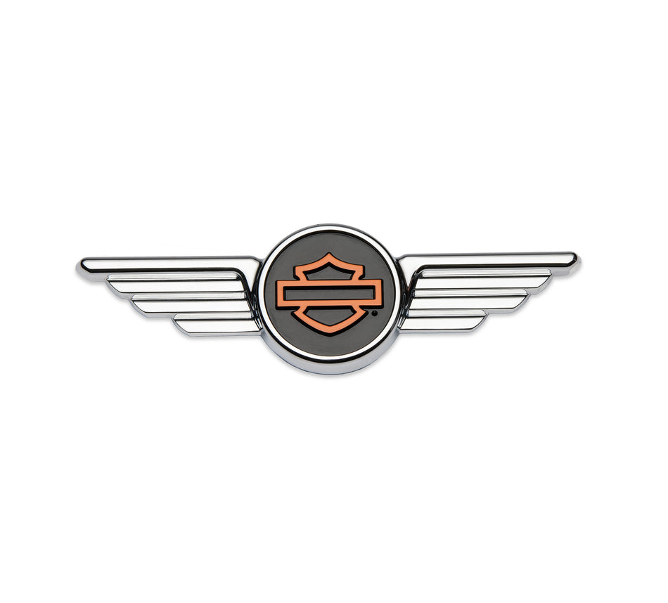 Harley Davidson 14101836 Médaillon décoratif de barre et bouclier ailés chromés, barre et bouclier, aile chromée