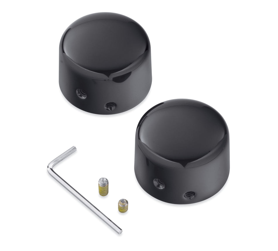 Harley Davidson 43000026 KIT DE COUVERCLES D'ÉCROU D'ESSIEU AVANT, NOIR, COULÉ SOUS PRESSION