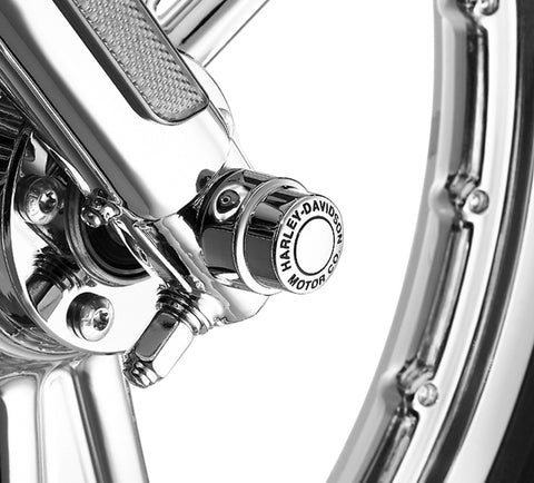 Kit de cache-écrou d'essieu avant Harley Davidson 43864-96 Motor Co. CACHE-ÉCROU D'AXE, CHROME HD, AVANT