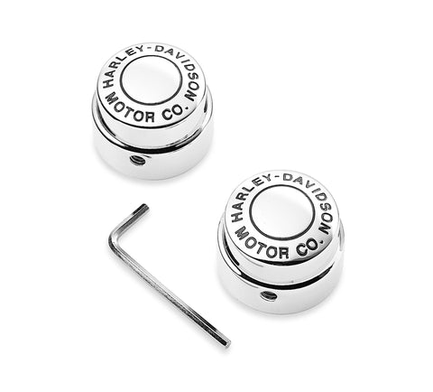Kit de cache-écrou d'essieu avant Harley Davidson 43864-96 Motor Co. CACHE-ÉCROU D'AXE, CHROME HD, AVANT