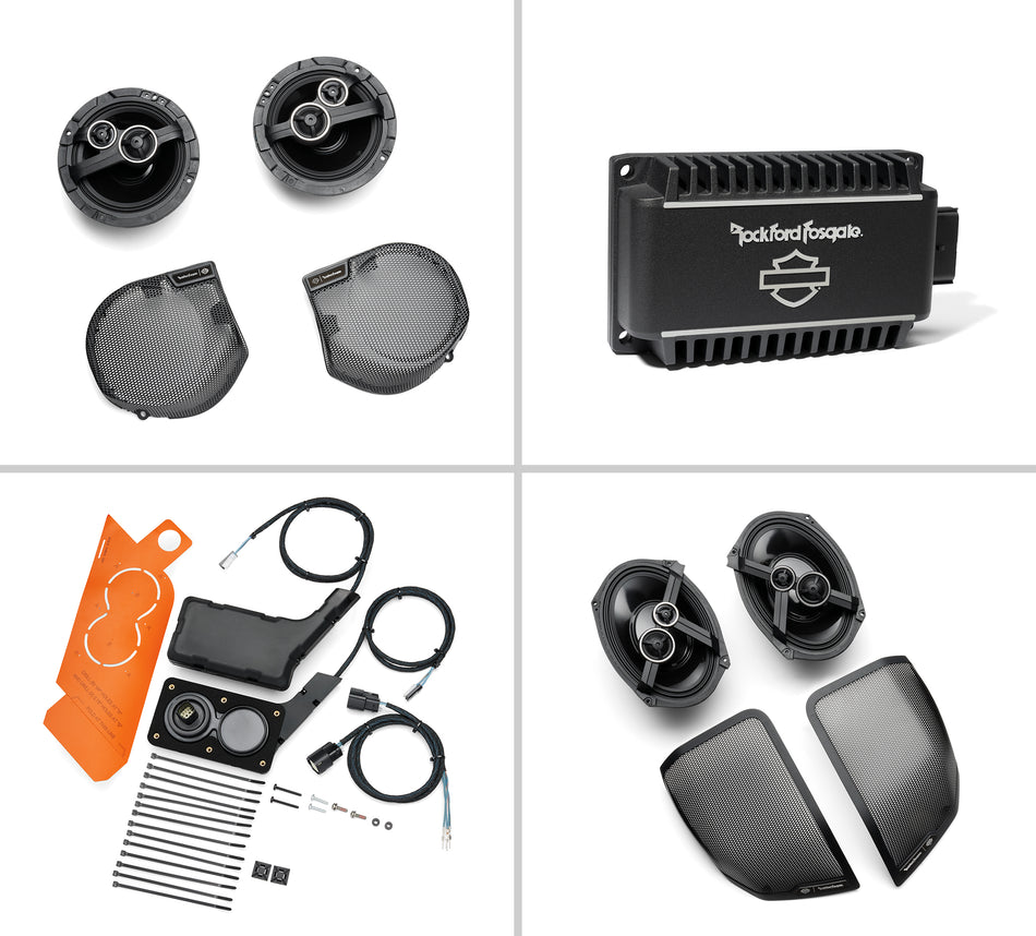 Harley Davidson 50700122 Audio powered by Rockford Fosgate Stage II+ 4-Speaker Kit Package  KIT,RDR INTFC MISC CMPNT,STG3 AUD FLHX