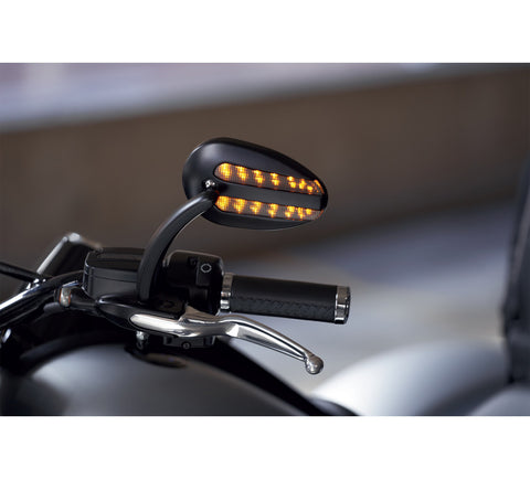 Rétroviseur noir satiné Harley Davidson 56000081 avec feu de circulation auxiliaire et clignotant KIT-MIROIR, ILLUMINÉ, NOIR