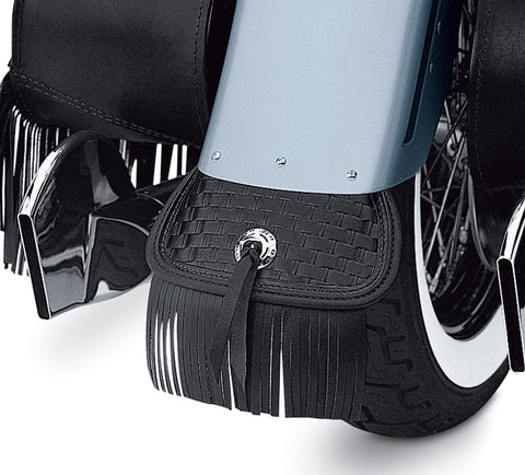 Harley Davidson 59027-99 Heritage Springer Leather Mud Flap with Fringe MUDFLAP, BLACK FRINGE