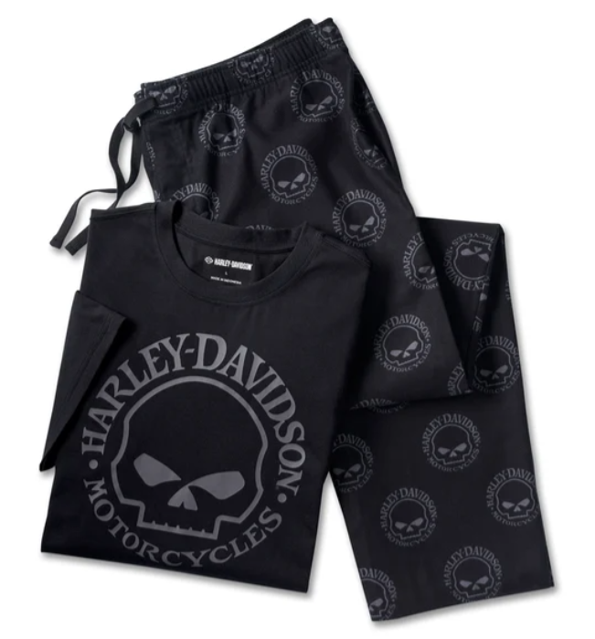 Ensemble pyjama à manches courtes Harley-Davidson authentique pour homme, motif tête de mort Willie G, référence 96116-25VM 