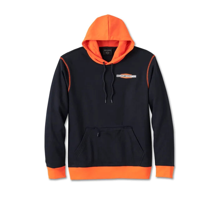 Sweat à capuche Kickstart authentique Harley-Davidson® pour homme - Colorblock - Noir et orange Harley 96007-25VM