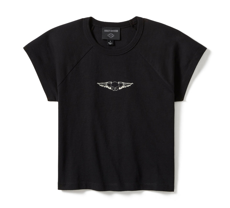 T-shirt Harley-Davidson® authentique pour femme, motif Willie G Wing Skull Sketch Art Baby Doll 96278-25VW
