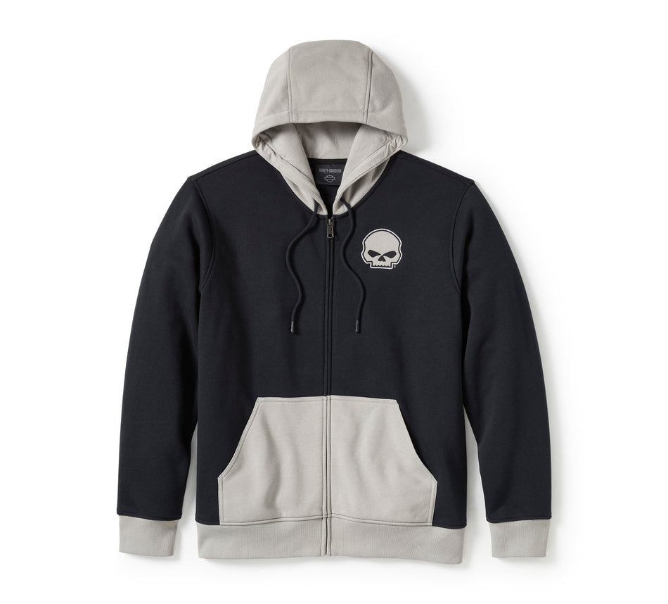 Authentique sweat à capuche zippé Harley-Davidson® pour homme, motif tête de mort Willie G, colorblock, référence 96360-25VM