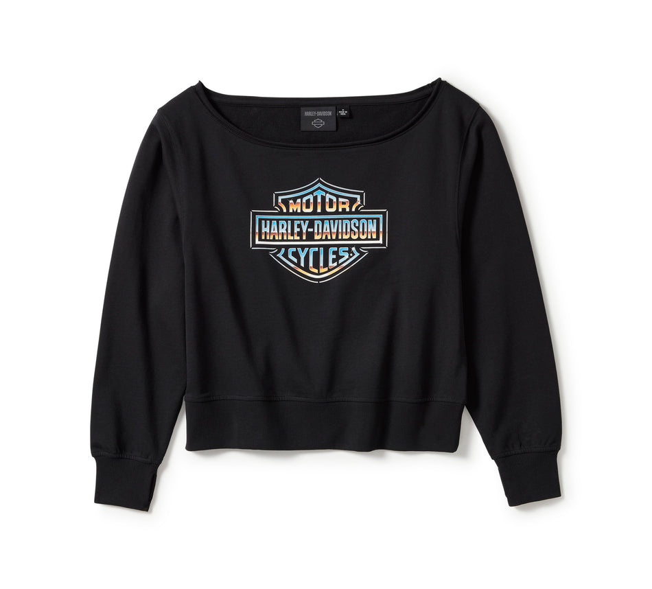 Authentique pull Harley-Davidson® pour femme Chrome Evo à épaules dénudées - Noir Harley 96418-25VW