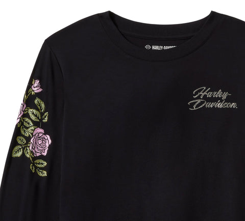 Genuine Harley-Davidson® Women's Rose & Thorn Bling Long Sleeve Top - Harley Black 96434-25VW