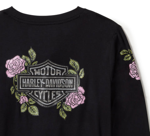 Genuine Harley-Davidson® Women's Rose & Thorn Bling Long Sleeve Top - Harley Black 96434-25VW