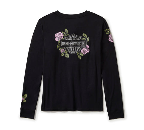 Genuine Harley-Davidson® Women's Rose & Thorn Bling Long Sleeve Top - Harley Black 96434-25VW