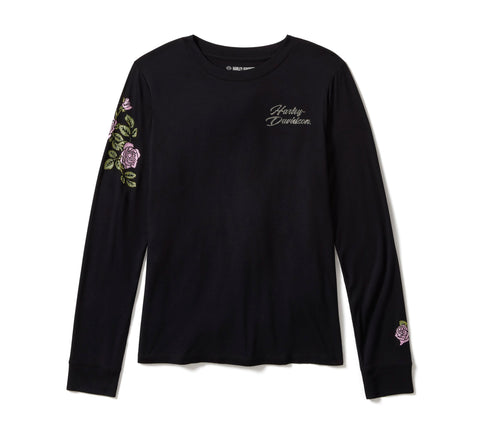 Genuine Harley-Davidson® Women's Rose & Thorn Bling Long Sleeve Top - Harley Black 96434-25VW