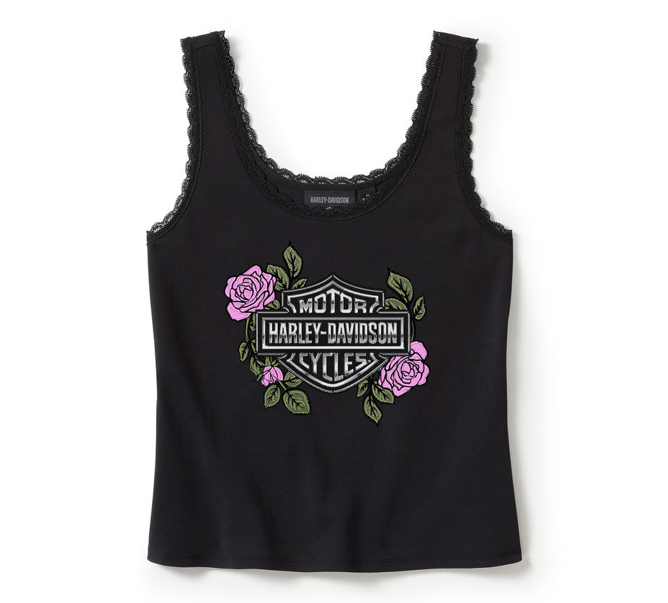 Débardeur Harley-Davidson® authentique pour femme, orné de roses et d'épines et bordé de dentelle - Noir Harley 96453-25VW