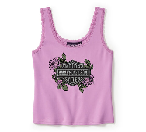 Genuine Harley-Davidson® Women's Rose & Thorn Bling Lace Trim Tank - Orchid 96454-25VW