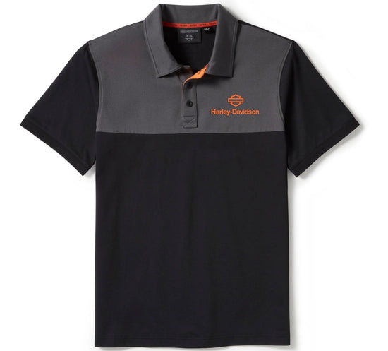 Polo Harley-Davidson HD Tech Coolmax pour homme, manches courtes, noir/gris 96482-25VM
