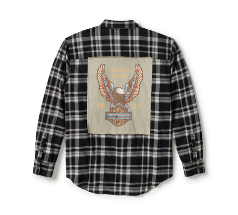 Genuine Harley-Davidson® Women's Patch Woven Long Sleeve Shirt - Plaid - Harley Black & Ghost Gray 96556-25VW