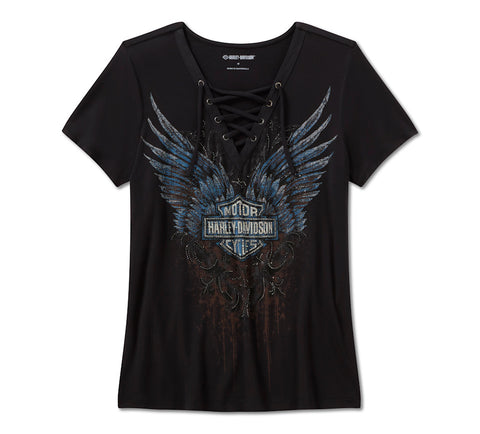 T-shirt à lacets pour femme Harley Davidson 96633-25VW Bling Dark Angel - NOIR