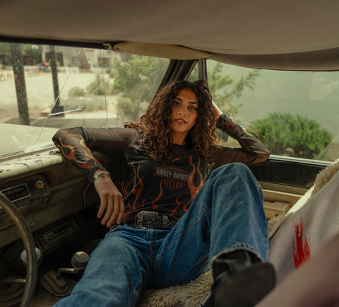 Haut en maille Harley-Davidson Flames For Days pour femme - Noir Harley 96763-25VW