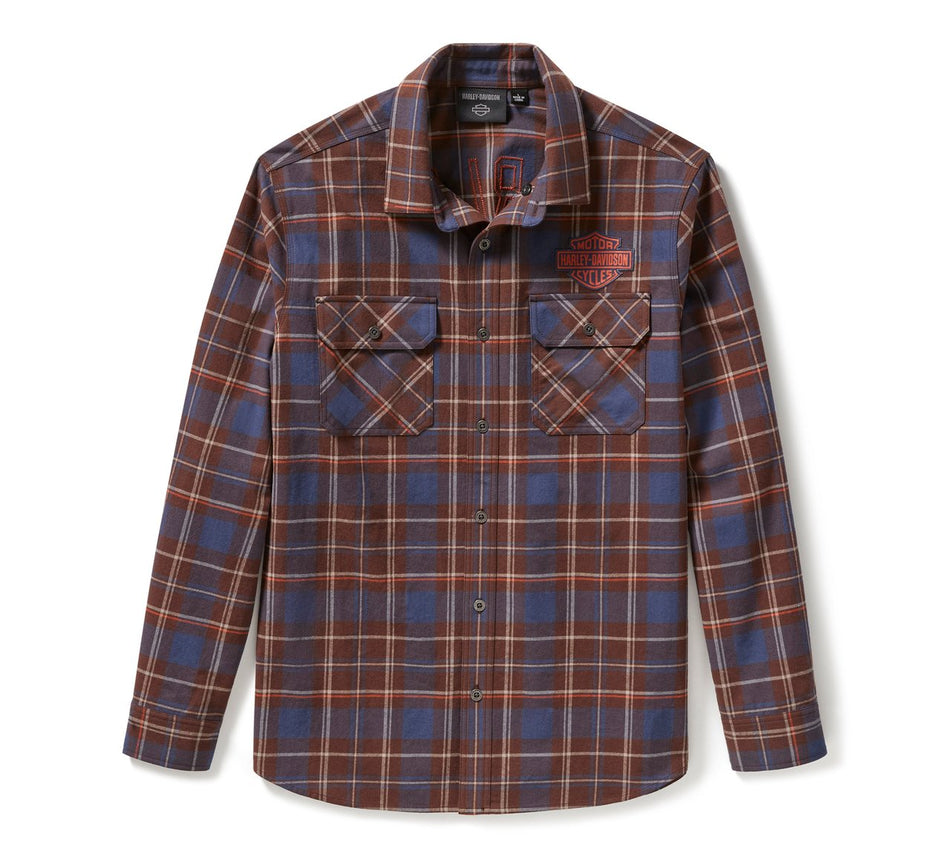 Chemise à carreaux Harley Davidson pour homme, modèle Racer Font, teinte en fil - Carreaux - Indigo et café 96804-25VM