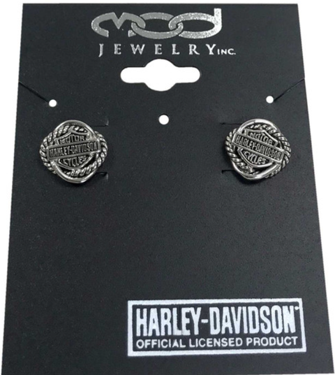 Boucles d'oreilles à tige en cercle tissé et bouclier pour femmes Harley-Davidson® HDE0308