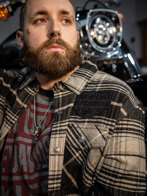 Chemise authentique Harley-Davidson® Bar &amp; Shield Premium Plaid noir 96223-24VM 