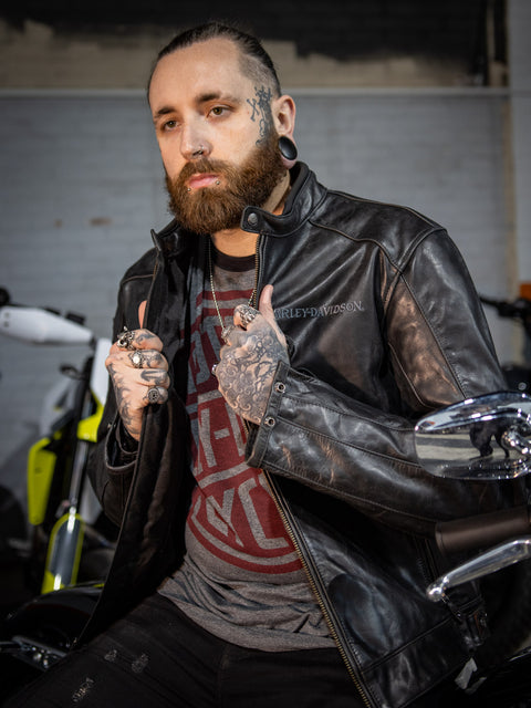Veste en cuir réfléchissante avec tête de mort Harley-Davidson® 98122-17EM