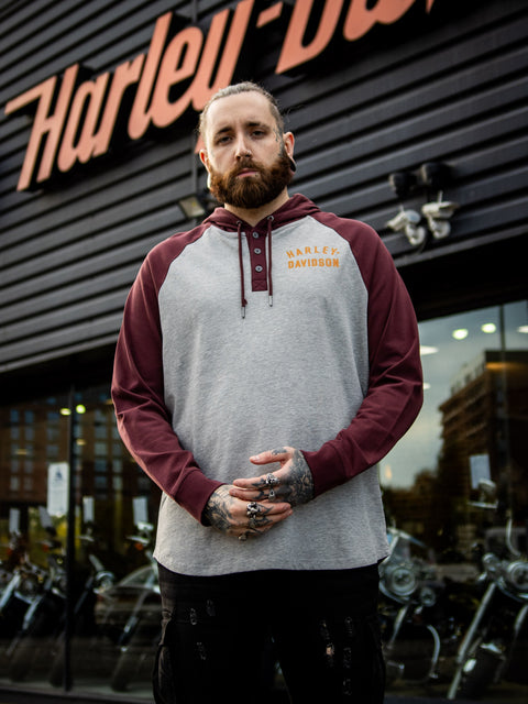 Genuine Harley-Davidson® Men's Staple Hooded Raglan Henley 96326-23VM