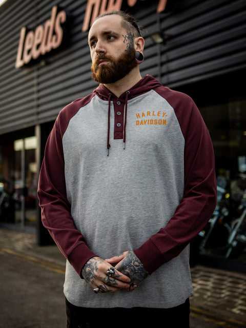 Genuine Harley-Davidson® Men's Staple Hooded Raglan Henley 96326-23VM