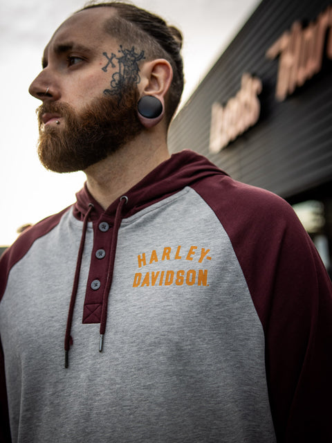 Genuine Harley-Davidson® Men's Staple Hooded Raglan Henley 96326-23VM