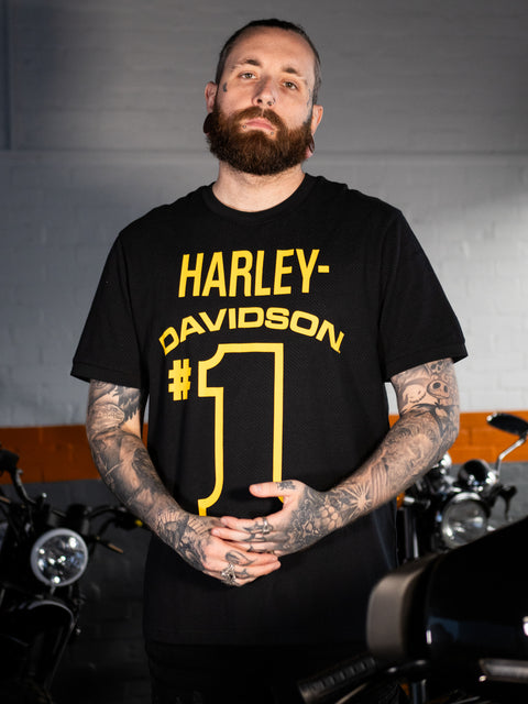 T-shirt authentique Harley Davidson #1 Racing Mesh Ringer pour homme - Harley Black 96417-24VM 