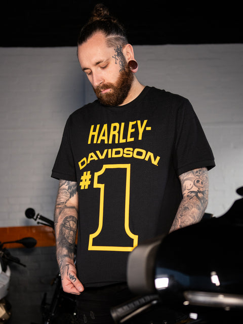 T-shirt authentique Harley Davidson #1 Racing Mesh Ringer pour homme - Harley Black 96417-24VM 