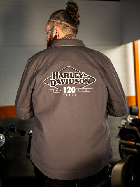 Genuine Harley-Davidson® MEN'S 120TH ANNIVERSARY OPERATIVE RIDING SHIRT JACKET     97189-23EM