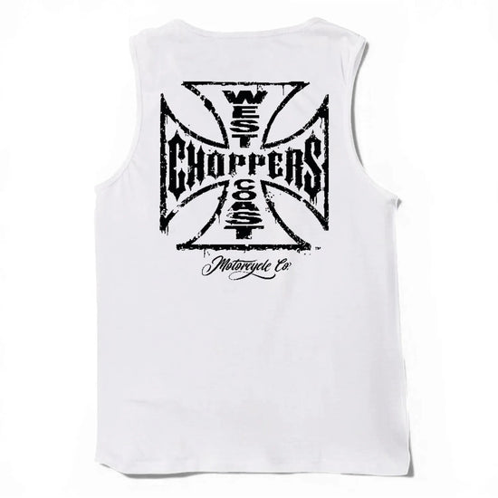 West Coast Choppers Worn Cross Tank Top White
