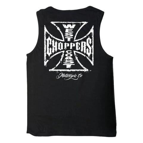 West Coast Choppers Worn Cross Tank Top Black