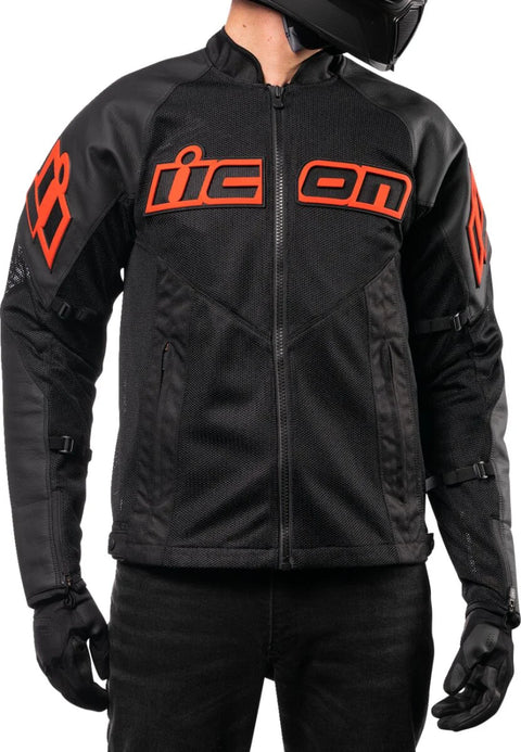 ICON Mesh AF CE Leather Jacket Black/Red