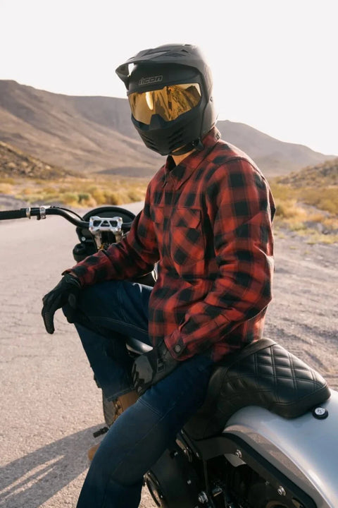 ICON Fallblock Men's Flannel Motorcycle Jacket Red