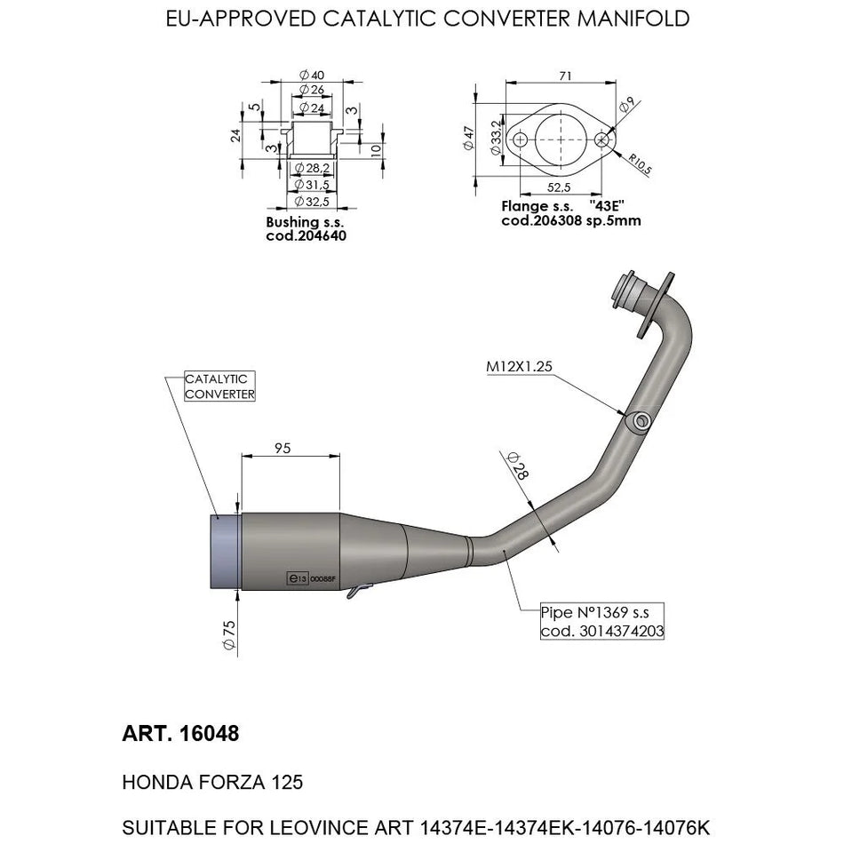 LeoVince Catalytic Converter Manifold Honda Forza