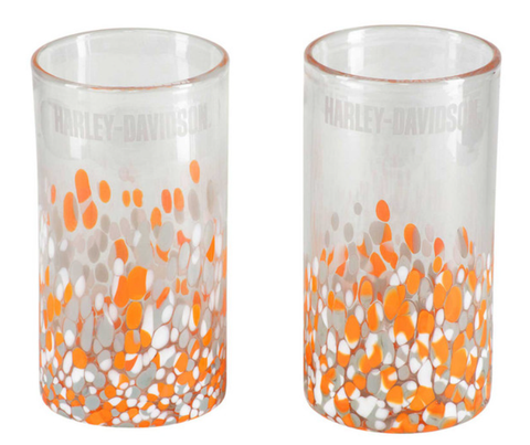 Genuine Harley-Davidson® Confetti Highball Set, Etched H-D Font - Hand-Blown - 16 oz. HDL-18826