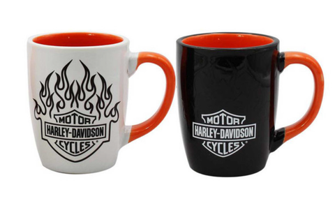 Ensemble de tasses en céramique Harley-Davidson® authentiques Bar &amp; Shield Flames - 44 cl - Changement de couleur HDL-18629