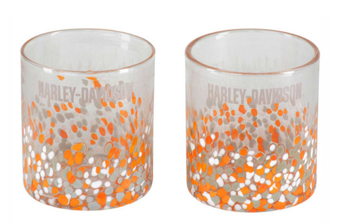 Genuine Harley-Davidson® Confetti Double Old Fashion Glass Set - Hand-Blown - 14.5 oz. HDL-18827