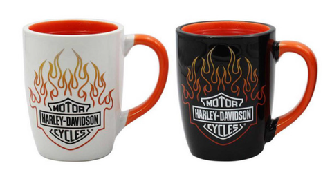 Ensemble de tasses en céramique Harley-Davidson® authentiques Bar &amp; Shield Flames - 44 cl - Changement de couleur HDL-18629