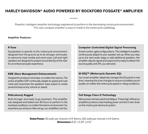 Harley-Davidson 76000997 Amplificateur audio Harley-Davidson alimenté par Rockford Fosgate 400 W 4 canaux (primaire)